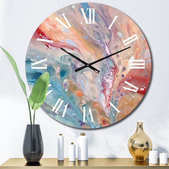 Designart "Luminous Liquids in Blue and Pink I" Abstract Oversized Wall Clock
