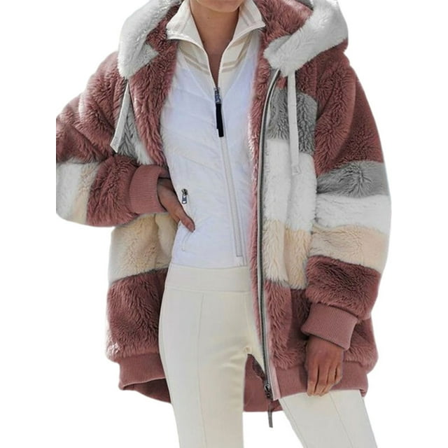 Avamo Ladies Outwear Patchwork Coat Long Sleeve Jacket With Pockets Cardigan Hooded Overcoats Red 5XL