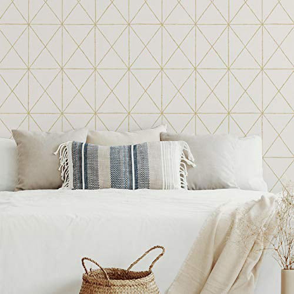 NuWallpaper White And Gold Get In Line Vinyl Peel And Stick Wallpaper, 216-in by 20.5-in, 30.75 sq. ft.
