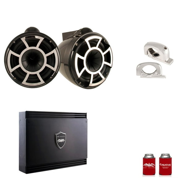 Wet Sounds REV10B-FC Black REV 10 Fixed Clamp Tower Speakers with Wet Sounds SDX2 1250 Watt 2-channel Amplifier