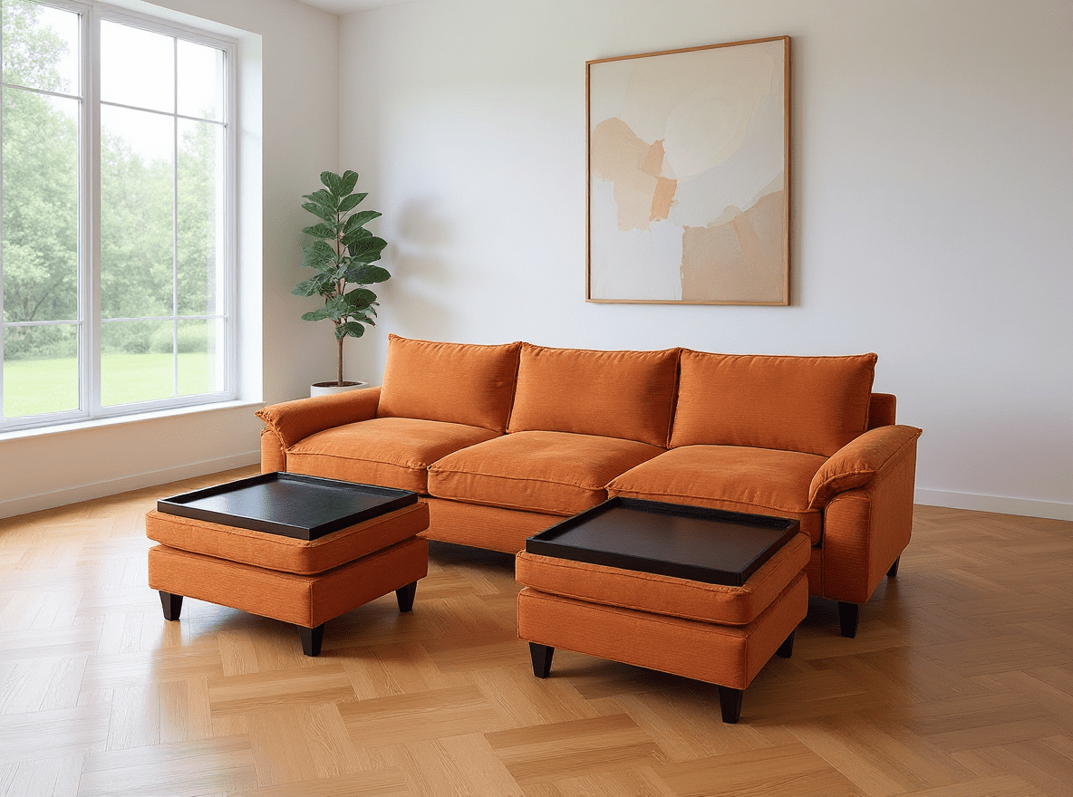 Gewnee Sectional Convertible Sofa U Shaped Modular Couch with Double Movable Tea Table Ottoman Corduroy Oversized Sofa Couch