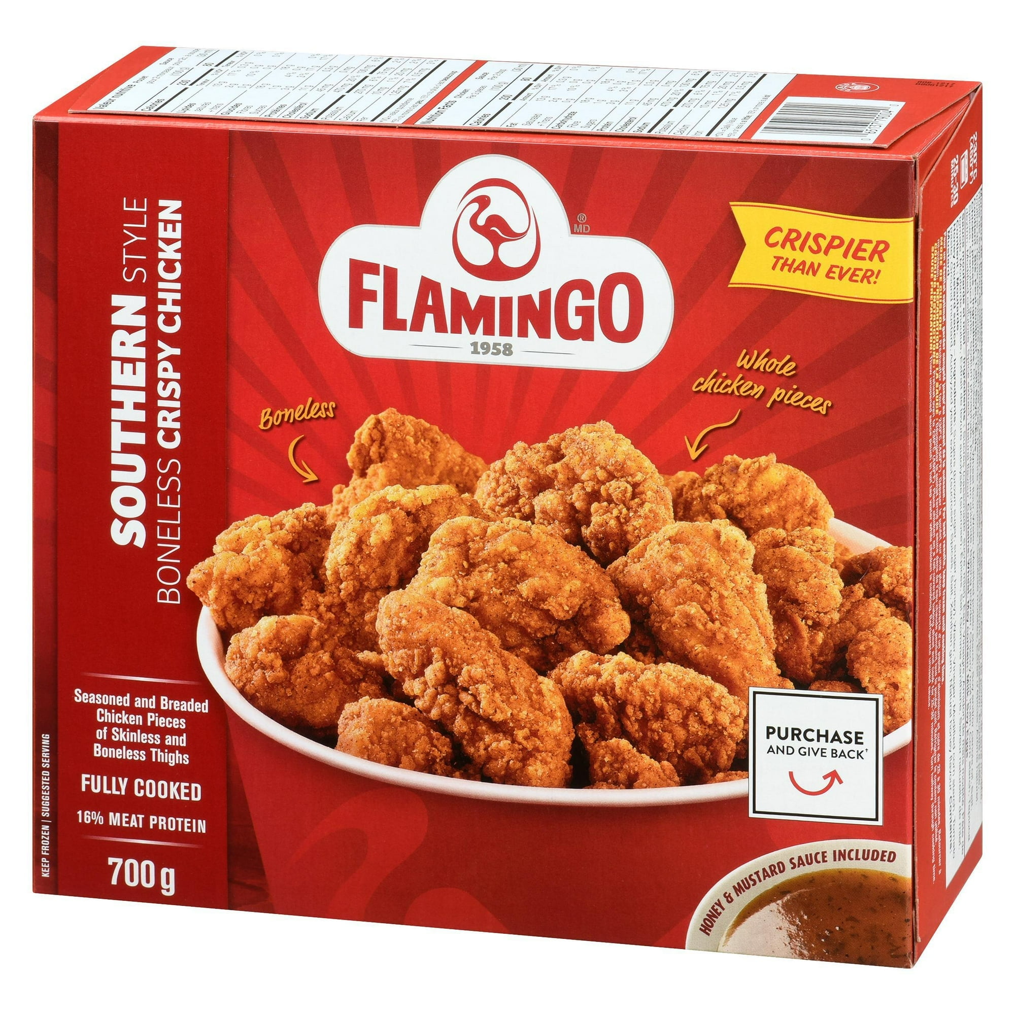 Flamingo southern style boneless crispy chicken, Flamingo southern style boneless crispy chicken fully cooked with Mustard & Honey Sauce, Flamingo 700 g