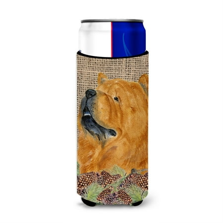 

Chow Chow on Faux Burlap with Pine Cones Ultra Beverage Insulators for slim cans SS4091MUK