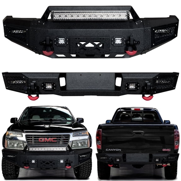 Vijay Compatible with 2004-2005-2006-2007-2008-2009-2010-2011-2012 GMC Canyon Front and Rear Bumper Textured Black Steel with Lights and D-rings