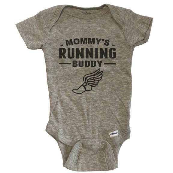 Mommy's Running Buddy Baby Bodysuit - Grey
