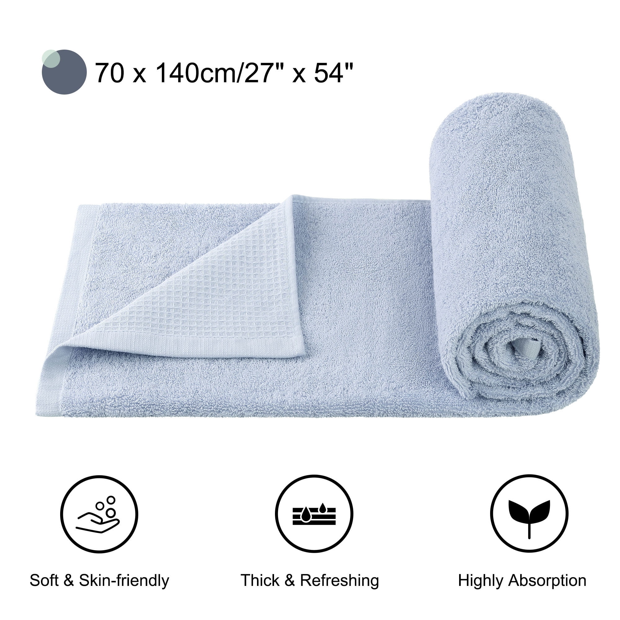 PiccoCasa Cotton Bath Towels 4 Pack 27"x54" Absorbent Waffle Weave Spa Blue