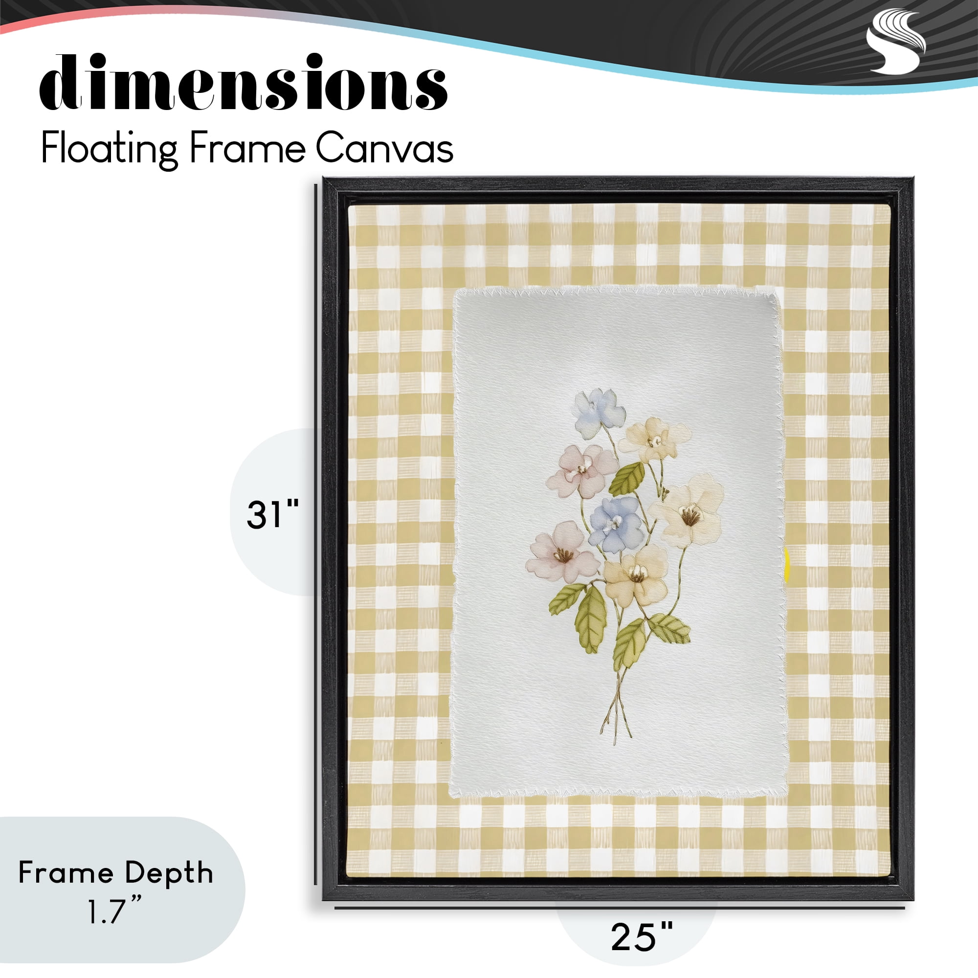 Stupell Industries Soft Gingham Flowers Black Framed Floater Canvas Wall Art, design by Arlington Prints