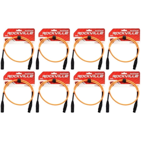8 Rockville RCXFM3P-O Orange 3' Female to Male REAN XLR Mic Cable 100% Copper