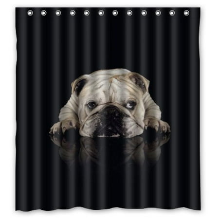Greendecor Funny Dog Bulldog Waterproof Shower Curtain Set With Hooks Bathroom Accessories Size 66x72 Inches