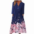 thumbnail image 1 of Robes Décontractées pour Femmes Été Femmes Automne Décontracté Imprimé Boutons Col en V Froncé Manches Mi-Longues Robes Décontractées pour Femmes Été, 1 of 8