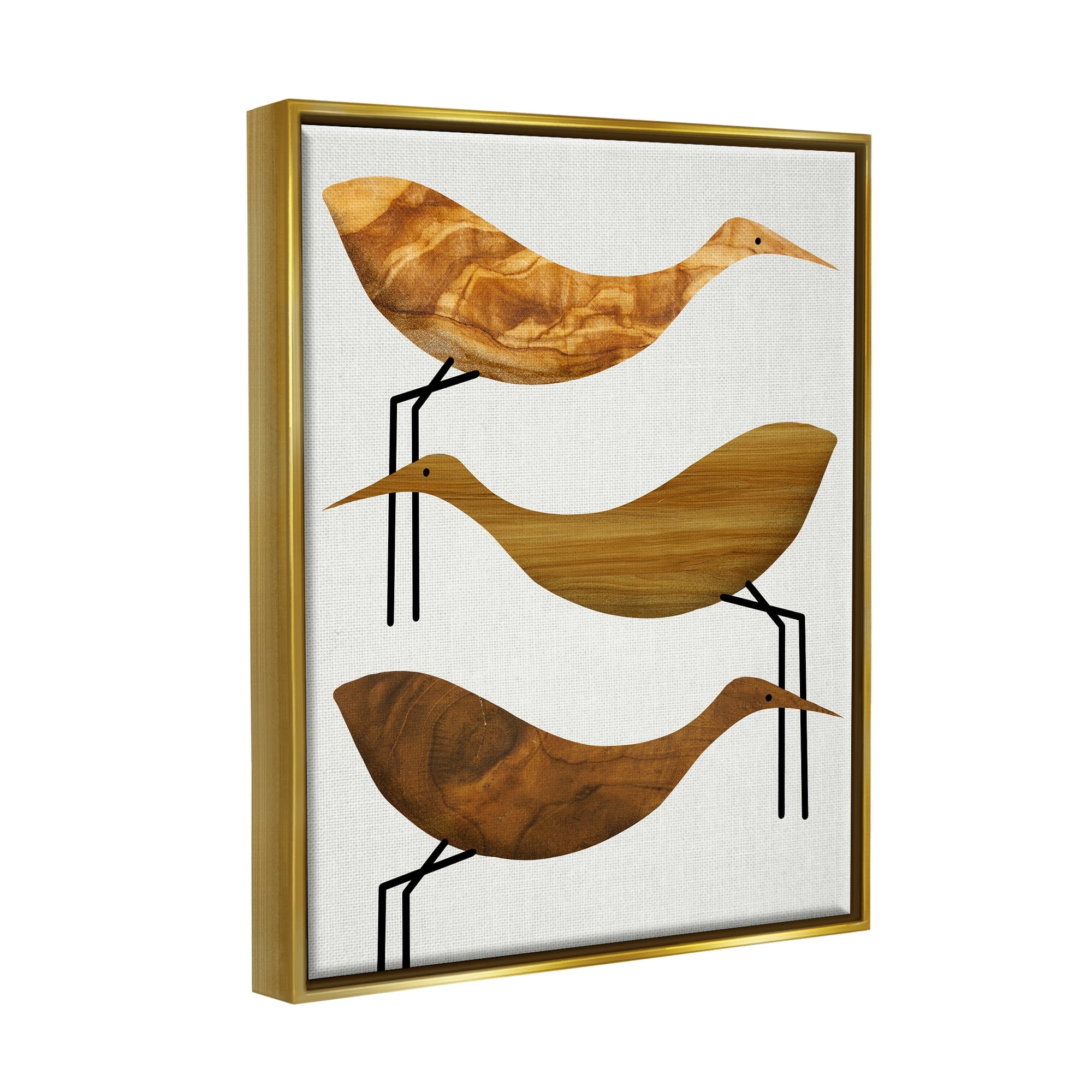 Stupell Industries Abstract Wooden Pattern Storks Rustic Birds Luster Gray Framed Floating Canvas Wall Art, 16x20, by Daphne Polselli