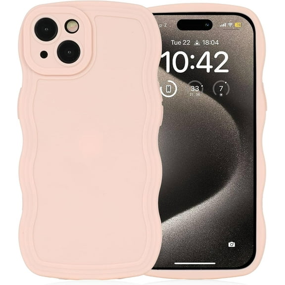 Phone Case for iPhone 15 plus 6.7 inches, Soft TPU Solid Color Wavy Edges Precise Camera Protection Shockproof Phone Covers for Women Men Boy Girls (Pink)