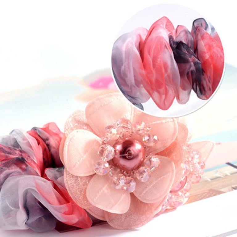 Silk Hair Scrunchies 4-Pack Soft Elegant Faux Pearl Hair Accessories for Women 4 Pcs Pearl Hair Scrunchies, Pearl Ponytail Holders, Elastic  main image 3