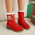 thumbnail image 2 of Wensltd Women's Christmas Boots Mid Heel Block Heel Round Toe Embroidered Red Winter Boot With Plush Lining for Festive Outfits, 2 of 9