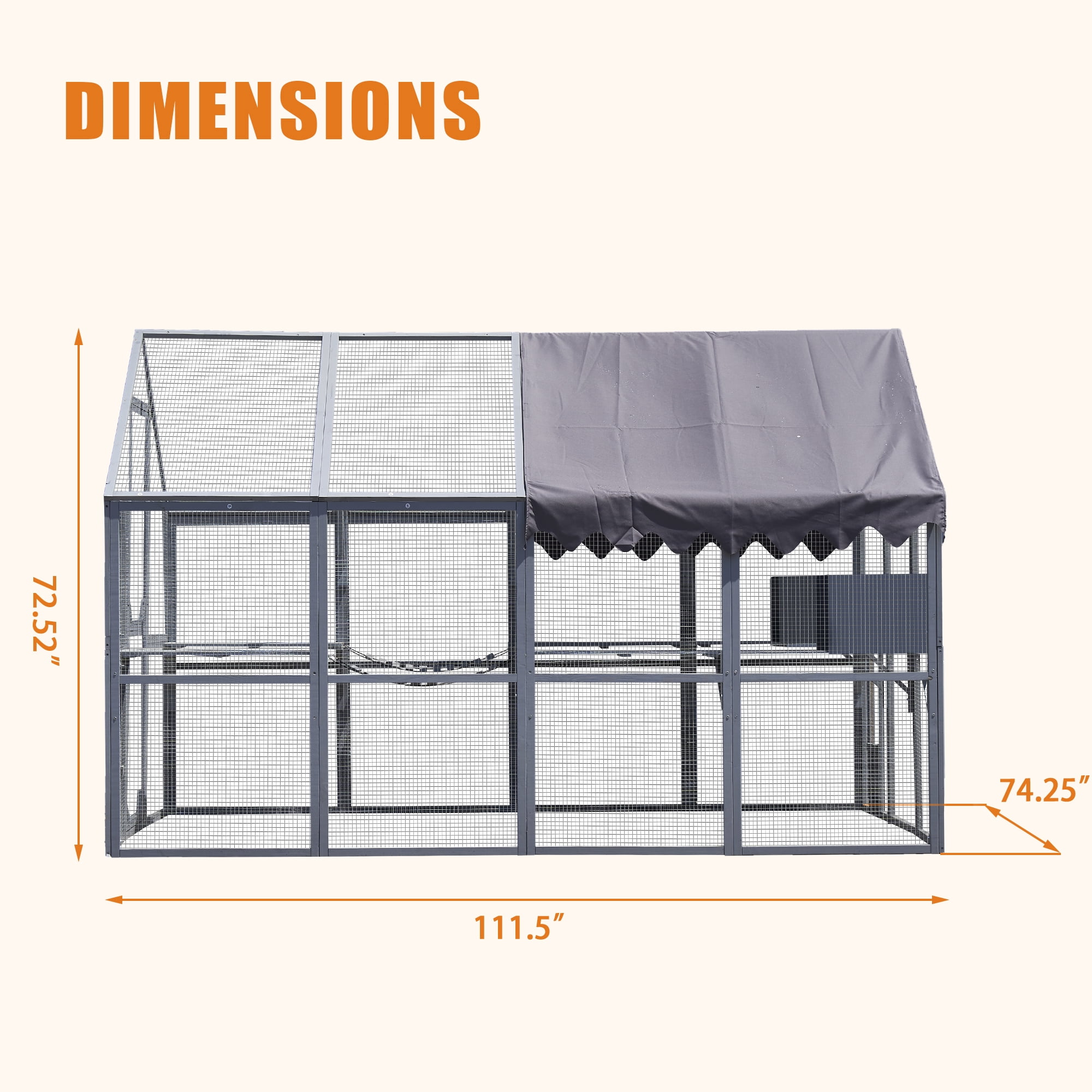 Segmart Cat House Outdoor Catio, 108.7'' Weatherproof UV Proof Walk-in Catio Large Cat Enclosure Surper Large for 15-20 Cats, Cat Cage Iguana Cage with Sunshine Board & Bouncy Bridge, Dark Grey