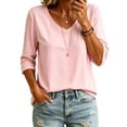 thumbnail image 6 of 3/4 Length Sleeve Womens Tops Versatile Color V Neck 3/4 Sleeve Loose T Shirt Top, 6 of 6