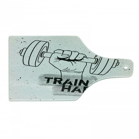 

Fitness Cutting Board Hand Holding a Dumbbell Grunge Sketch Get Strong Train Hard Illustration Decorative Tempered Glass Cutting and Serving Board Wine Bottle Shape Black Grey White by Ambesonne