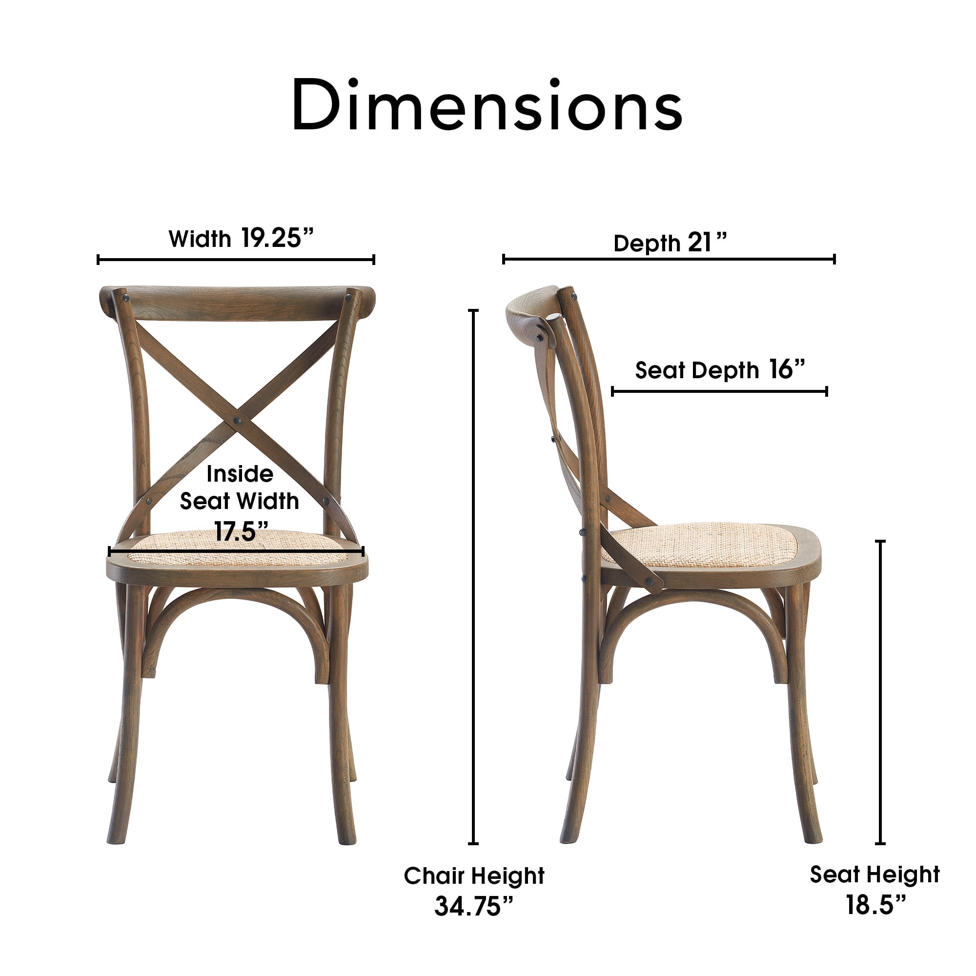 Finch Elmhurst Farmhouse Crossback Dining Chair, Natural Rattan (Set of 2)