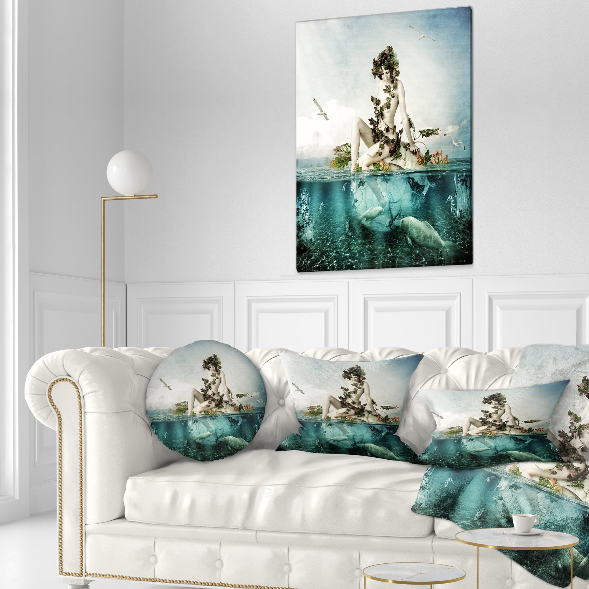 Designart Woman of the Sea - Modern Portrait Throw Pillow - 12x20