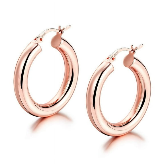 Alexcraft Chunky Hoop Earrings Thick Hoops for Women | Classic 14k Rose Gold Plated Round Tube Huggie Hoop Earrings with 925 Sterling Silver Post for Women Gift 30mm