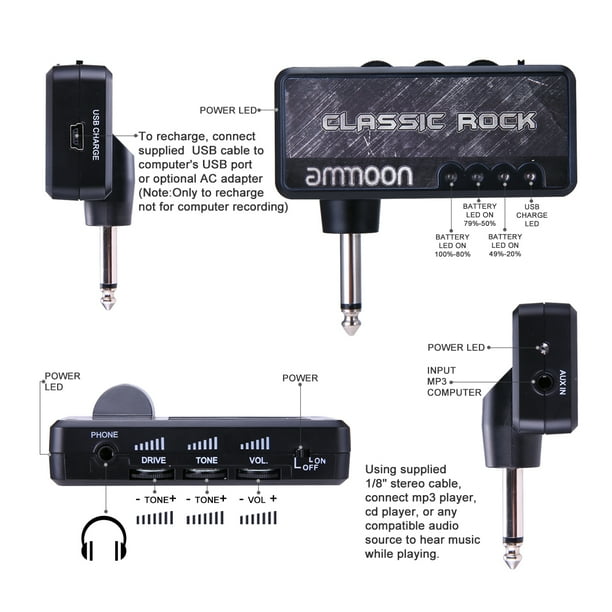 Acheter Amplificateur de casque pour guitare électrique, prise 1/4 pouces,  prise casque 3.5mm et entrée Aux