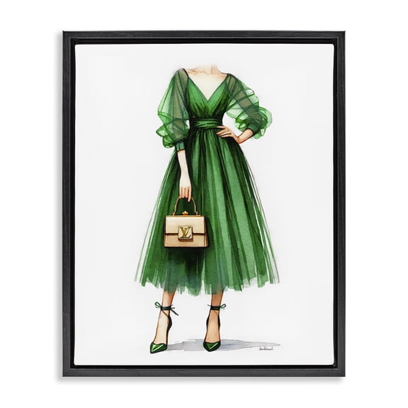 Stupell Industries Art Deco Green Gown Fashion Girl Black Floating Frame Canvas Art, 17 x 21, by Amanda Greenwood
