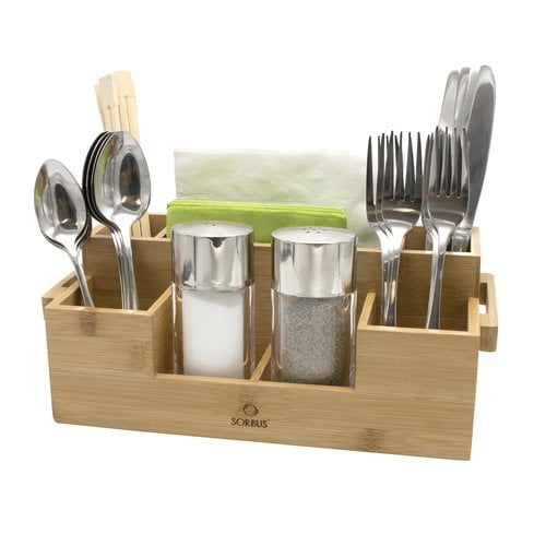 Sorbus Bamboo Utensil Caddy Napkin Holder and Condiment Organizer