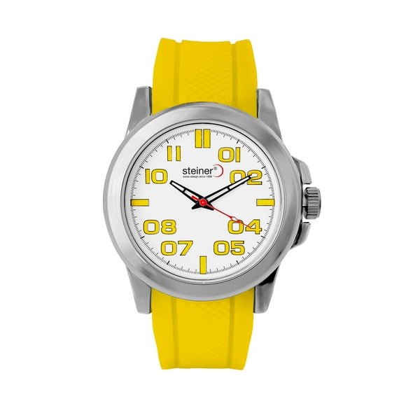 Reloj Deportivo Análogo Para Caballero Steiner 43 mm Correa Amarilla Vibrante
