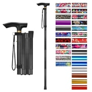 SupreGear Folding Walking Cane with T-Handle, Lightweight Adjustable Mobility Stick, 5 Height Settings,Black