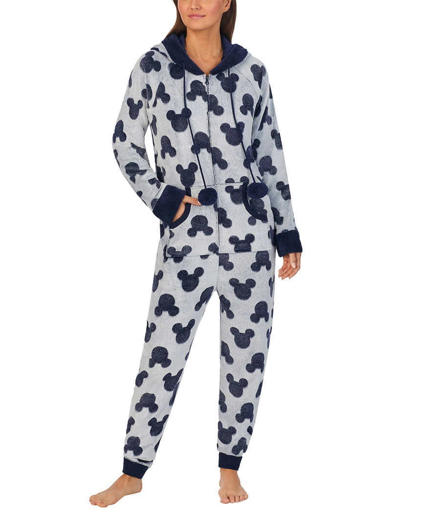 Disney Women's Mickey Mouse One Piece Pajama Set (Navy, Medium