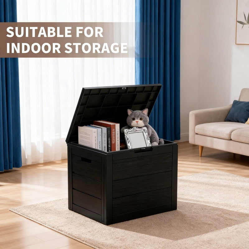 35-Gallon Waterproof Resin Deck Box, Lockable Outdoor Storage Bin & Seat for Patio