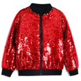 thumbnail image 5 of Vdoaml Girls Sequin Bomber Jacket Kids Full Zip Long Sleeve Sparkly Coat Children Party Performance Outerwear 7-8 Years Red, 5 of 5