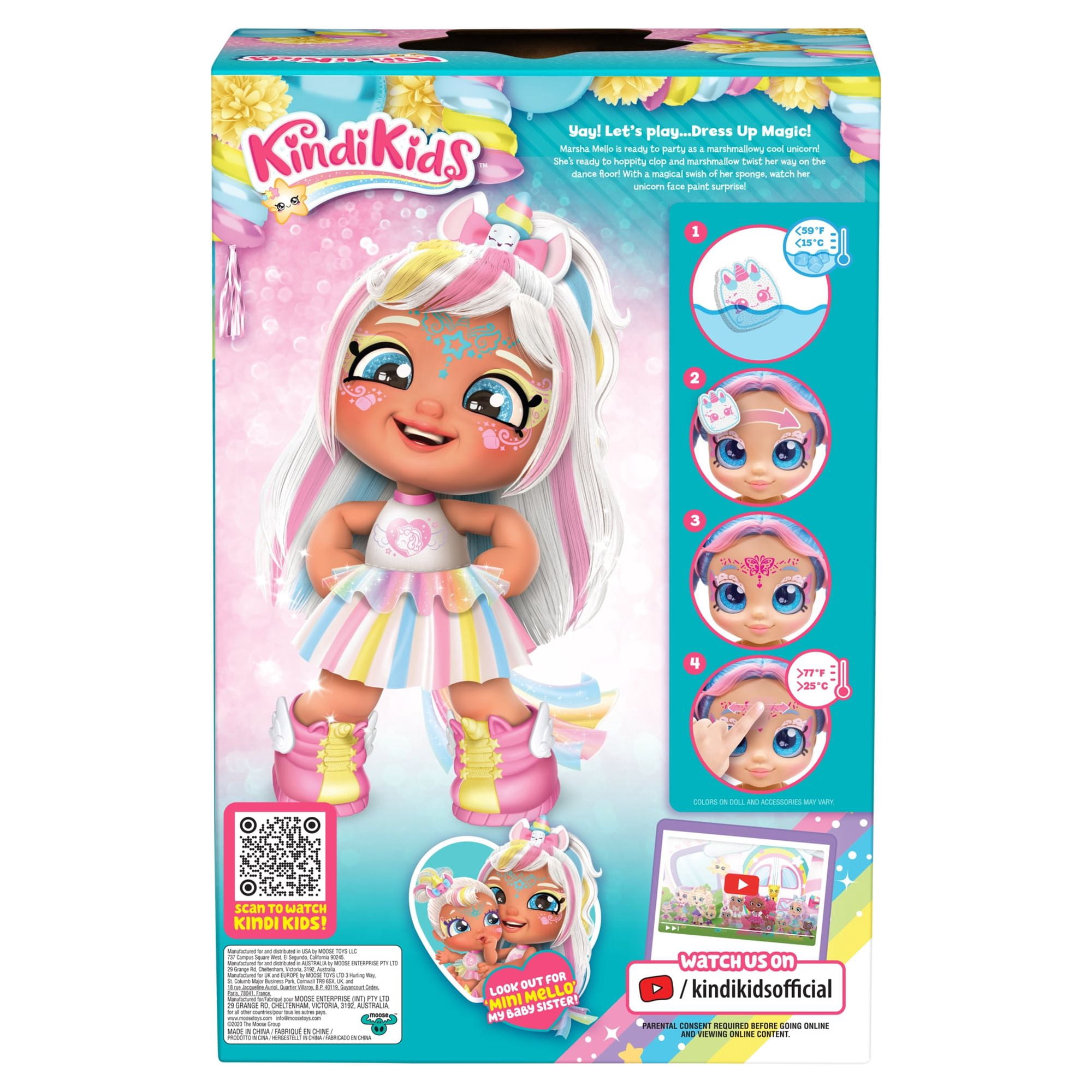 Kindi Kids Dress up Magic Marsha Mello Unicorn Toddler 10 inch Doll with Face Paint Reveal, Ages 3+
