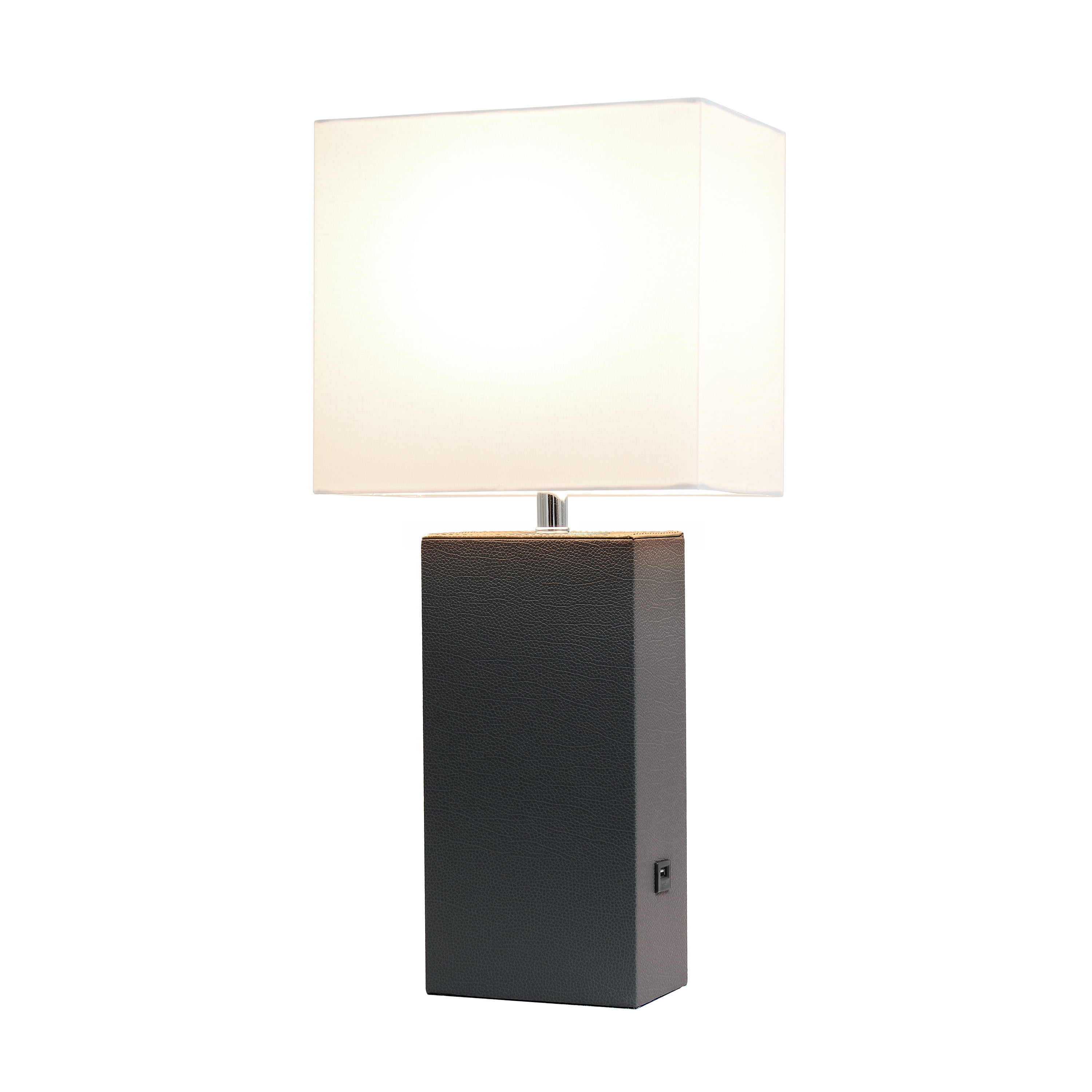 Lalia Home 21" Leather Modern Bedside Table Lamp with USB Port and LED Bulb, Brown