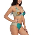 thumbnail image 2 of Wukai Cool Dino Playing Skateboard Women's Bikini Set Two Piece,wimsuit High Waisted V Neck Twist Front Adjustable Spaghetti Straps Bathing Suit-Small, 2 of 7