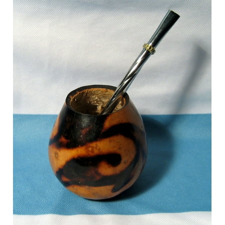 - ARGENTINA MATE GOURD YERBA TEA WITH STRAW BOMBILLA HANDMADE HEALTHY DRINK 0041 !