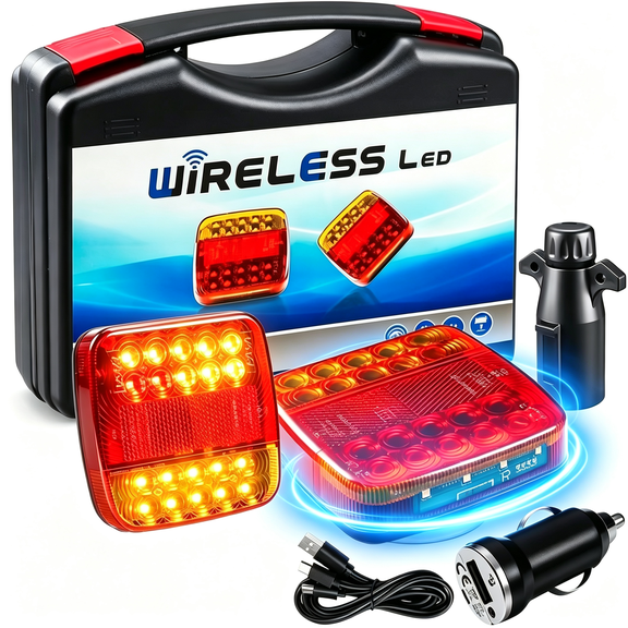 2-Pack Wireless Magnetic LED Trailer Light Set, Ip67 Waterproof Wireless Trailer Lights Kit, Portable for Pickup Trucks, SUVs, Boats, RVs and More