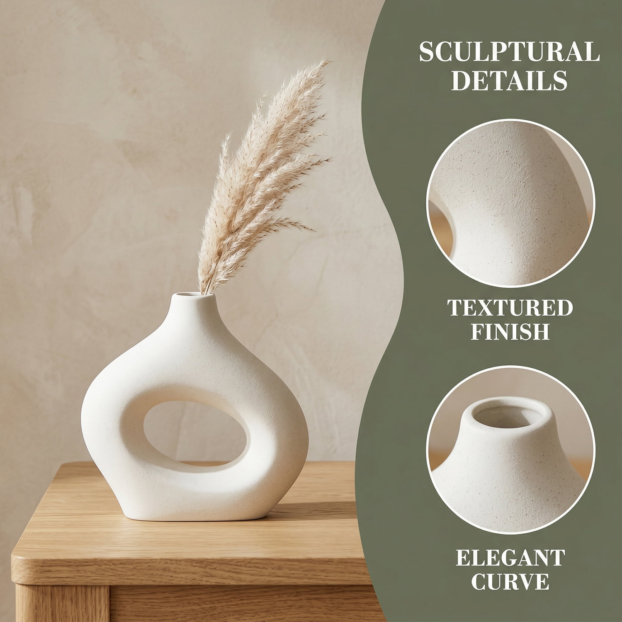 Unique Bargains Donut Hollow Circle Ceramic Flower Vase White 7.2"L x 2.2"W x 7.2"H