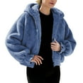 thumbnail image 2 of FAVIPT Womens Fuzzy Hooded Coat Cropped Plain Casual Loose Outerwear Thicken Winter Warm Zipper Jackets with Pockets 2025 Blue,M, 2 of 8
