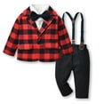 thumbnail image 2 of Karoyedx Toddler Boy Christmas Outfit Toddler Baby Boy Clothes Suit Boys Formal Dress Shirt+Bowtie+Suspender Pants Gentleman Wedding Outfits Black Size,5-6 Years, 2 of 9