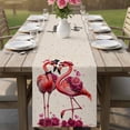 thumbnail image 4 of Valentine's Day Table Runner - 108 Inch Long Red Flamingos Roses Love Romance Beige Cotton and Linen Blended Dress Scarves Farmhouse Table Runner for Kitchen Dining, Coffee Table, 13" x 108", 4 of 8