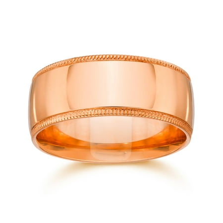 10mm Milgrain 14K Rose Gold Polished Wedding Band