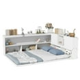 thumbnail image 4 of DreamBuck Full Size Bed Frame, Wood Floor Bed with L-Shaped Bookcases and Sliding Doors, Floor Bed with Bookcase Headboard, Full Size Bed Frames for Teens, Girls, Boys, No Box Spring Needed, 4 of 9
