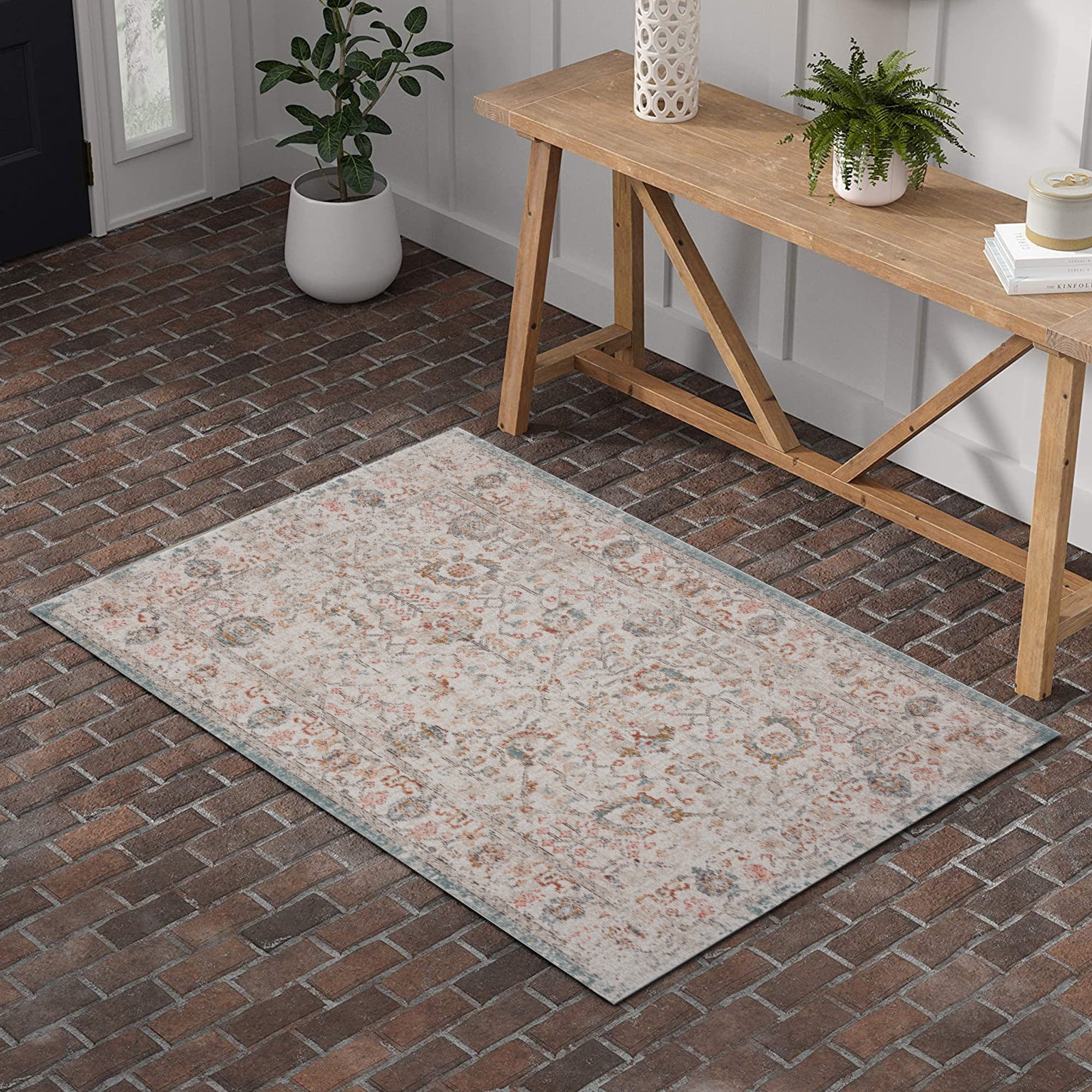 Ox Bay Blake 5'3" x 7'10" Beige/Blue Traditional Durable Performance Indoor/Outdoor Area Rug