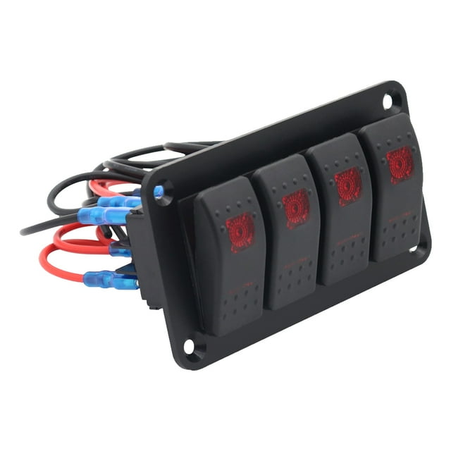 Xingzhi Panneau de Commutateur Automobile Portable 4 Gang IP66 Étanche Éclairage Rouge Anti-Inflammable Résistant à la Chaleur pour Phares de Remorque
