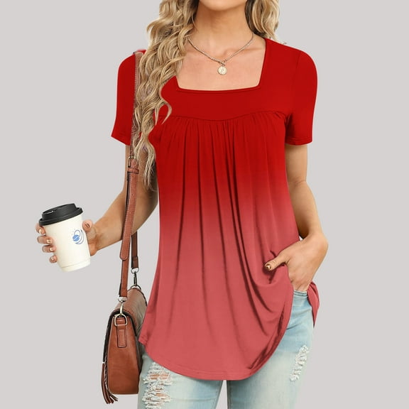 Viikei Fashionable Women's V-Neck Blouse in The Modern Style of The Year Gradient Color Short Sleeved Tops Women Fashion Printed Casual V-Neck Short Sleeve Loose T-Shirt Blouse Tops