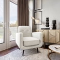 thumbnail image 2 of BELLEZE Hasting Arm Chair Comfy Fabric Upholstered Tufted Accent Chair Single Sofa for Bedroom Living Room with Wooden Legs, Off-White, 2 of 6