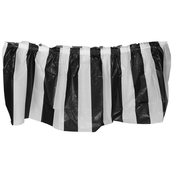 KAKOWELY Falda de mesa impermeable para fiesta de cumpleaños, falda de mesa festiva a rayas, falda de mesa para festivales, mesa rectangular, accesorio para fotos de fiesta