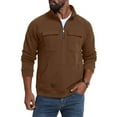 thumbnail image 3 of Mens Quarter Zip Pullover Fleece Lined Sweatshirts Long Sleeve Mock Neck Lightweight Sweater Casual Fall Outfits with Pocket, 3 of 5