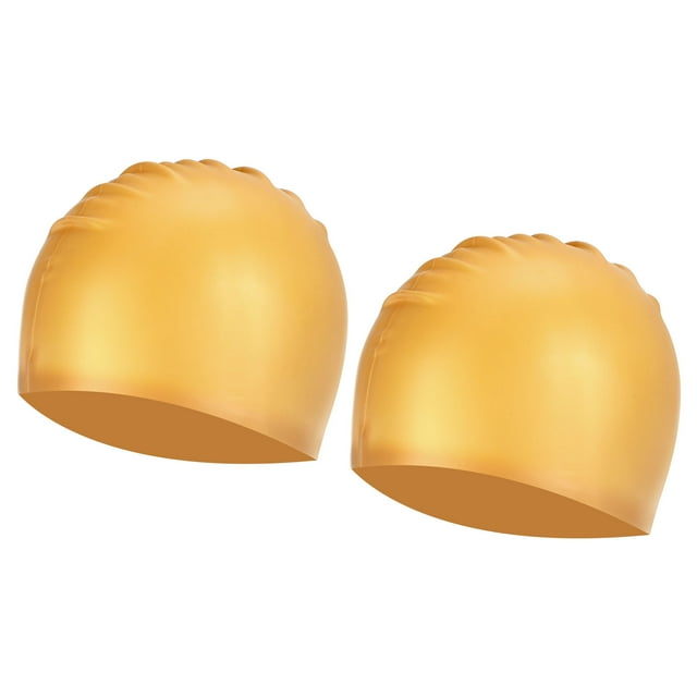 Gorros de natación de silicona Uxcell unisex, antideslizantes, impermeables, elásticos, color dorado, paquete de 2
